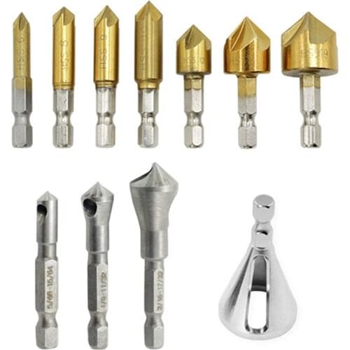 11PCS/Lots HSS Chamfer Countersink Chamfer Drill Bit 1/4" Hex Shank 90 Degree Wood Chamfering Cutter 6mm-19mm