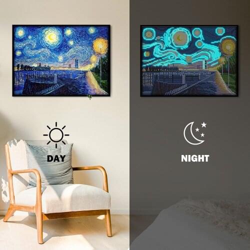 Starry sky DIY luminous diamond painting by number adults Rhinestone Embroidery diamond Home decor paintings for interior Gift