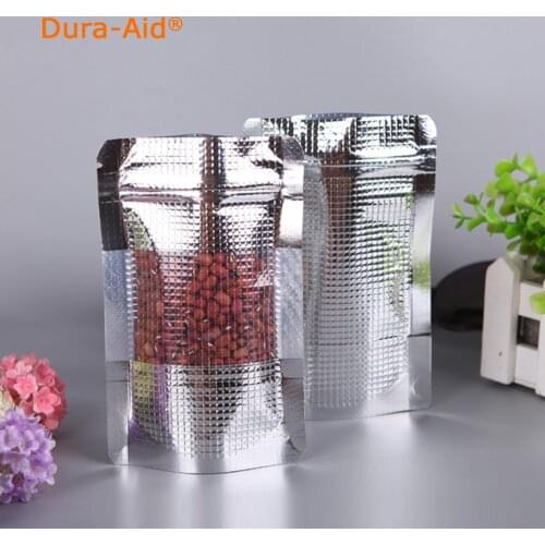 Dura-Aid 100Pcs/Lot Ziplock Stand Up Mylar Heat Seal Silver Aluminum Foil Packaging Bags Coffee Pack Package Bag With Window