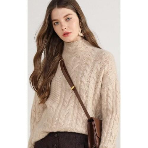 High-end 8 ply 100% cashmere turtleneck sweater woman autumn winter pullovers ladies fashion cable knitted warm jumper tops