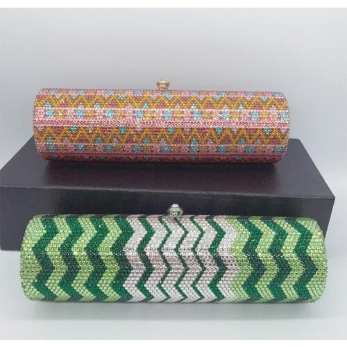 Best Quality Green/White Long Size Phone Clutch Bag Full Diamond Crystal Women’s Evening Party Purses New Fashion Lady Handbags