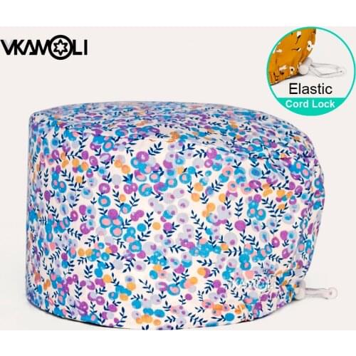 100% cotton Health service Scrubs Women Hats Cartoon Printing caps Adjustable Elastic Buckle pet beauty Work Hat for long hair