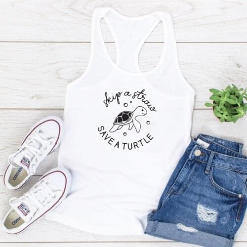 Vest Skip A Straw Save A Turtle Tank Tops Womens Flowy Racerback Eco Tank Fashion Sleeveless Graphic Running Workout Yoga Shirt