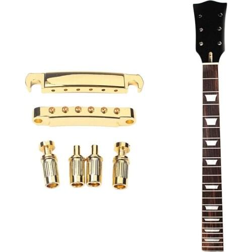 1 Set Gold Plated Guitar Bridge Locking Tune-O-Matic Tom Bridge and Tailpiece Set with 1 Set Electric Guitar Neck