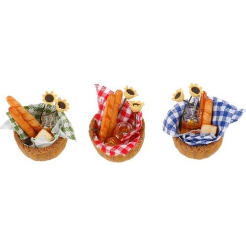 1 Set 1:12 Dollhouse Miniature DIY Honey Bread Flowers Picnic Basket Set Furniture Decor Accessories