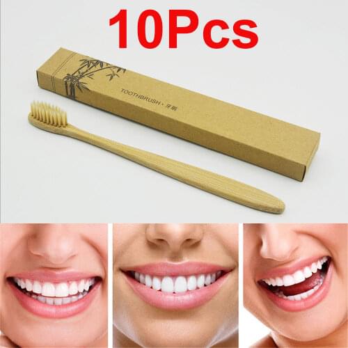 10Pc Oral Care Toothbrush Bamboo Soft Medium Teeth Brushes + Individual Box