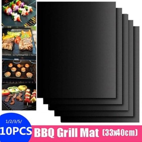 10Pcs Copper Grill Mat Baking Non Stick Gold Black Pad Cooking Sheet Reusable