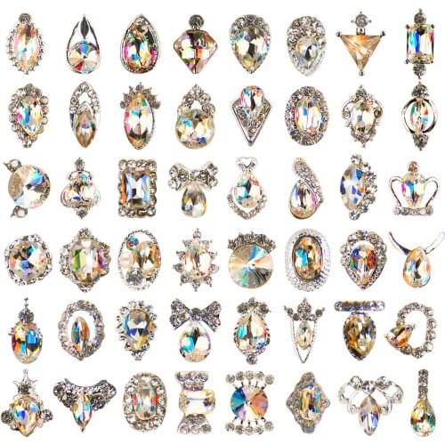 10PCS Top AB crystal Nail Art 3D Charms Rhinestones Manicure Accessories Silver Alloy Material Nail Decoration 3074-3099