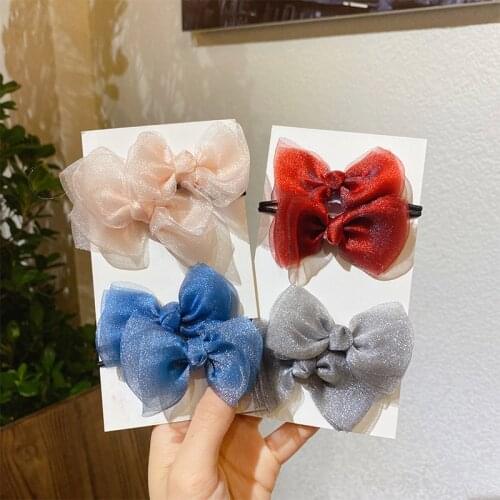 2 Pcs/Set Children Cute Colors Bow Elastic Hair Bands Ponytail Holder Girls Soft Scrunchies Rubber Bands Kids Hair Accessories