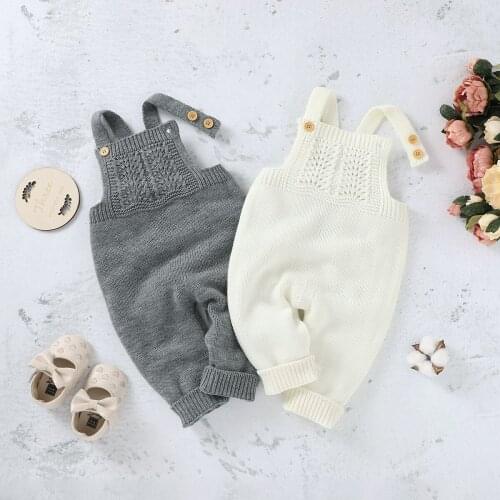 2021 0-24M Infant Baby Girl Boy Jumpsuit Knited Tops Sleevless Solid Backless Romper Winter Autumn Overalls One Piece