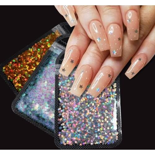3 Bags Holographic Laser Star Nail Art Glitter Sequins Spangles Star Flakes Nails Accessories Gel Polish Manicure Decorations