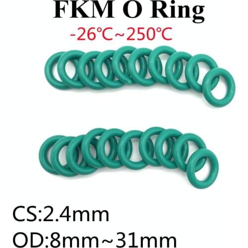 50PCS Green FKM Fluorine Rubber O Ring CS2.4mm OD 8~31mm Sealing Gasket Insulation Oil High Temperature Resistance