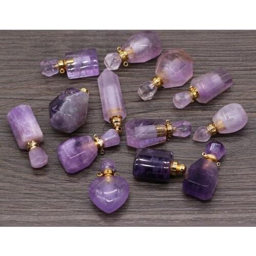 2021 New Style Natural Stone Perfume Bottle Pendant Irregular Amethyst For Jewelry Making DIY Necklace Accessory