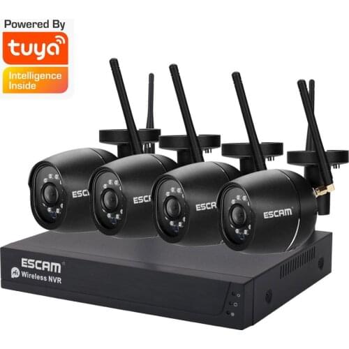 ESCAM WNK204 4CH 1080P Wireless NVR Security System Support Tuya NVR Kit Outdoor Water-proof AI Face Motion Detection IP Camera