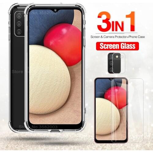 A02S case 3-in-1capa,glass+airbag case for Samsung galaxy a02s a02 s clear anti-shock cover for samsung a 02 s 02s galaxya02s