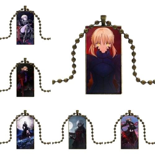 Fate Stay Night Black Saber For Women Choker Glass Pendant Galaxy Pendant Necklace Women Bronze Plated Necklaces Jewelry