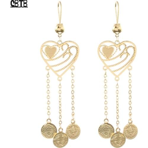 Middle Eastern Womens Peach Heart Exquisite Gold Pendant Earrings Muslim Islamic Banquet Wedding Jewelry Gift Wholesale