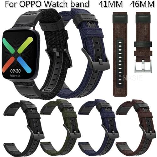 Leather Canvas Strap For OPPO Watch Watchband Belt Frontier Classic Replacement Strap For OPPO Watch Bracelet 41mm 46mm