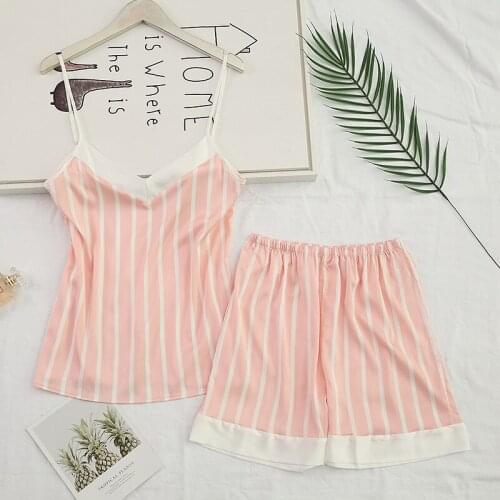 Summer new style suspender shorts ice silk sweet girl pajamas two-piece foreign trade home service suit