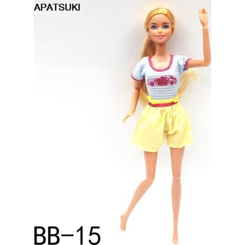 Blue Yellow Fashion Doll Clothes Set For Barbie Doll Outfits Striped Shirt Top & Shorts 1/6 Dolls Accessories Kids Toys