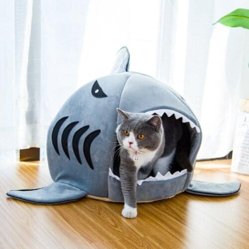 Pet Cartoon Shark Shape Nest Pet Soft Warm Nest, Small Animals Winter Cute House For Puppy Kitten