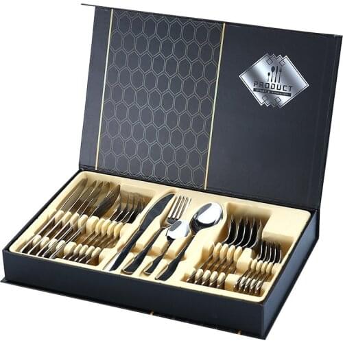 24pcs Gold Dinnerware Set Stainless Steel Tableware Set Knife Fork Spoon Luxury Cutlery Set Kitchen Flatware Dishwasher Safe
