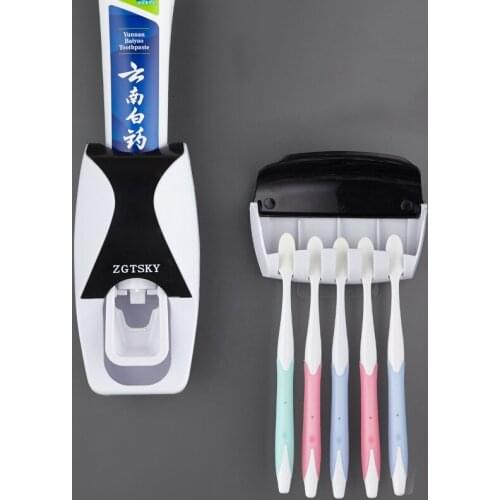 Wall-mounted Automatic Toothpaste Dispenser Dustproof Toothbrush Rack Storage Rack Bathroom Accessories Set Squeezer