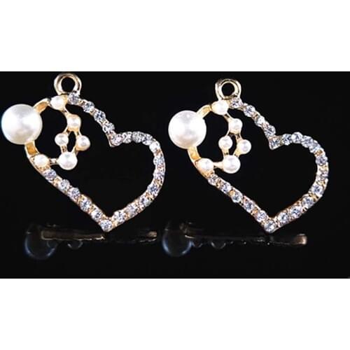 2018New 100Pcs Pearl and Rhinestone Heart Buttons for DIY Necklaces and earrings Pendants or Hair accessories HZ385