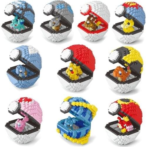 New Multiple Styles of Pokemon Ball Building Blocks Mini Particles To Build Pokemon Pikachu Cartoon Animation Educational Toys