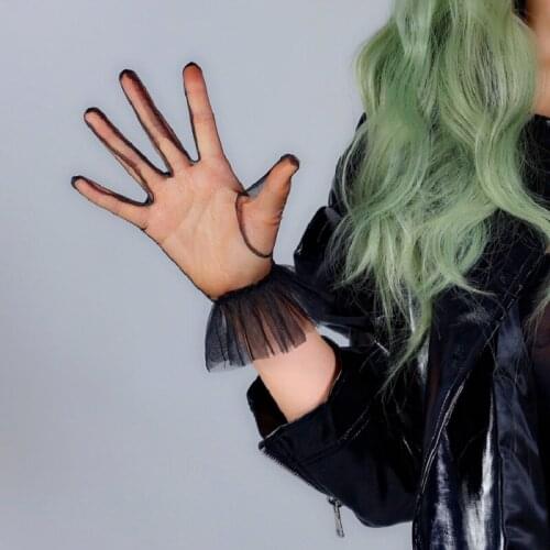 Black Sheer Lace Gloves for Wedding Bride Tea Party Finger White Bridal Prom Gloves guantes transparentes ST391