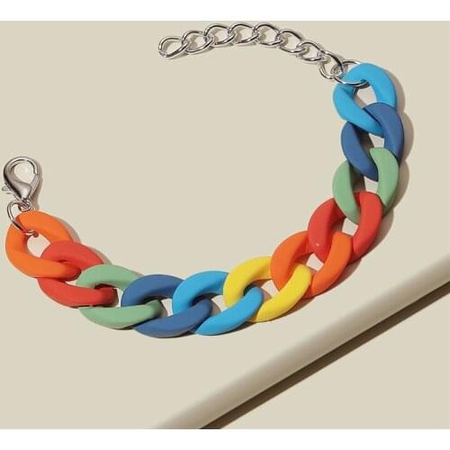 Plastic bracelets for women Rainbow colorful chain chunky bracelet for egirls harajuku cute summer holiday jewelry kids girls