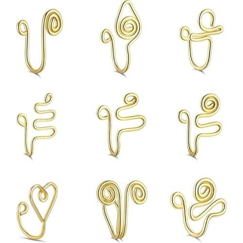 Fake Nose Rings Clip On Faux Piercing Jewelry Faux Lip Ear Nose Rings Clip Inlaid Non Piercing Clip On Nose Hoop Ring
