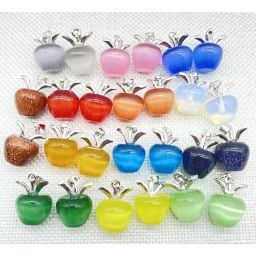 New 2021 Natural Gem Stone Quartz Crystal Cats Eye Opal Charms Apples Pendants For Jewelry Making Necklace Accessories 12Pcs