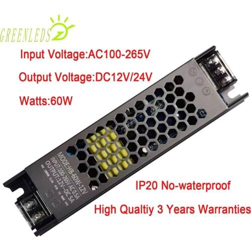LED Power Suppliers 60w Output DC12V or 24V Input Voltage 100-265V Pure Copper Mute with High Qualtiy 3 Years Warranties