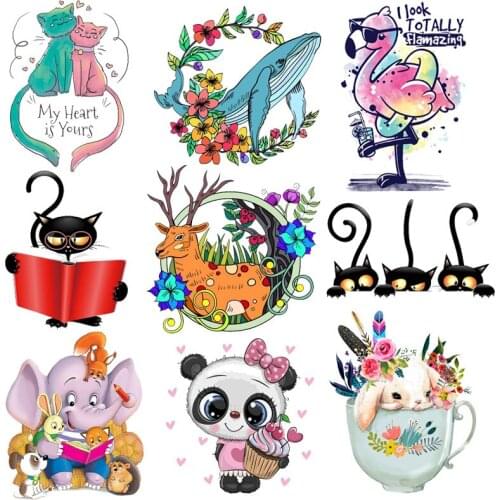 Prajna Cat Patch Iron On Patches For Clothing Stickers Flamingo Patch Heat Transfer Sheep Patches Applique Iron On Transfer DIY