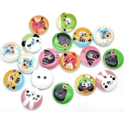 100pcs 15mm Mixed White Round Protect Animal Pattern Wooden Buttons For Clothes Crafts Sewing Scrapbooking DIY Accessories