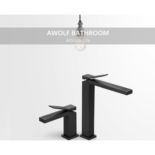 Bathroom Basin Faucet Solid Brass Matte Black Hot Cold Mixer Tap Creative Deck Mounted Single Handle Hole Sink Faucet ML8093