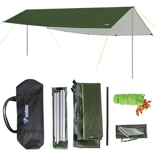 3x5m Awning Waterproof Tarp Tent Shade with Pole Folding Camping Canopy Ultralight Beach Sun Shelter for Camping Hiking
