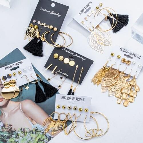 VOROM New Bohemian Tassel Drop Earrings for Women Vintage Gold Geometric Star Leaves Earring Set 2020 Fashion Brincos Jewelry