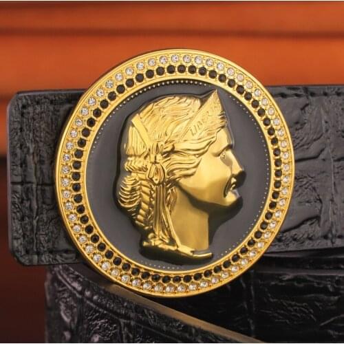 High quality ruond copper buckle Chinese style fashion designer belts men Crocodile pattern genuine leather belt luxury brand