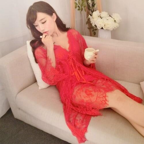 2016 New Design Summer 2-Pieces Set Robe + Nightgown Fashion Nightwear For Women Attractive Robe Set Red Color Hot