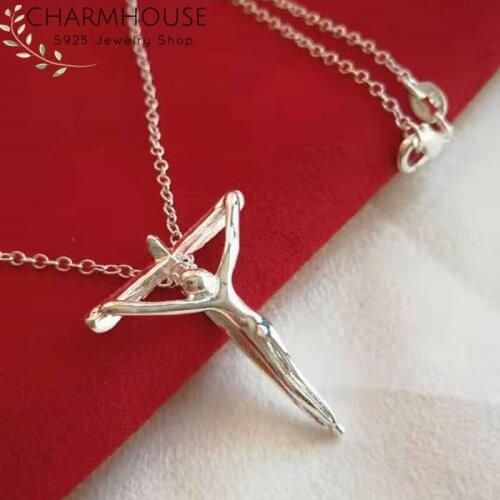 Collier Femme Sterling Silver Necklaces For Women Cross Jesus Pendant & Necklace Chain Choker Wedding Bridal Jewelry Gifts