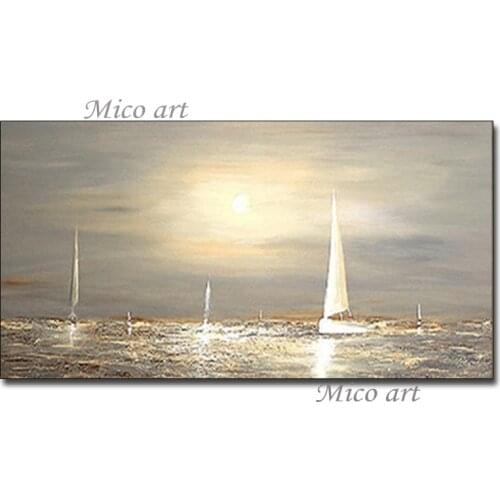2021 Sunset Scenery Art 100% Hand Painted Modern Abstract Sailing Boat Seascape Oil Painting Unframed Canvas Art Wall Picture