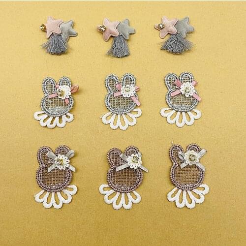 3pcs Plush Felties Rabbit Crystal Tassel Rhinestone Lace Applique For Clothes Hat Headwear Patch Sewing Crafts Shoes Socks Decor