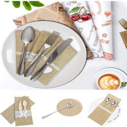 5Pcs/Lot Insulation Mat Anti-Scald Linen Knife Fork Tableware Bags Coaster Placemat For DIY Wedding Party Decor Kitchen Supplies