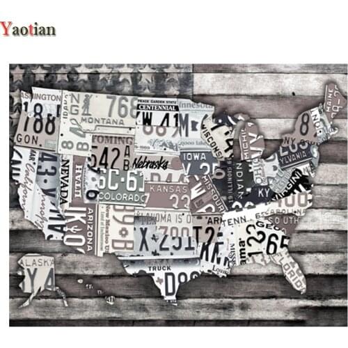 5D Diamond Painting Usa Map Flag Graffiti Art Full Drill Square Mosaic Handmade Embroidery Cross Stitch Kit Home Decoration
