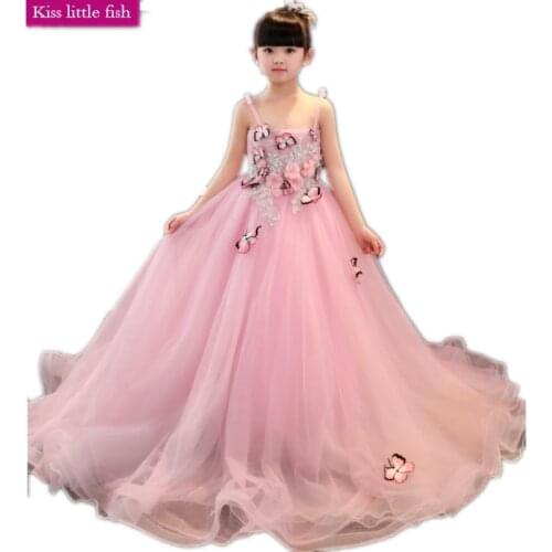Free shipping Spaghetti Straps long flower girl dresses Pageant dresses for girls Formal dress