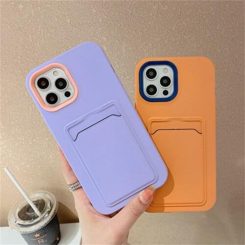Ottwn Solid Card Bag Phone Case For iPhone 11 12 Pro Max Mini X XR XS Max 7 8 Plus SE2020 Shockproof Bumper Soft TPU Back Cover