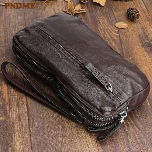 Business vintage genuine leather mens clutch bag simple casual natural soft first layer cowhide multi-card holder phone wallet
