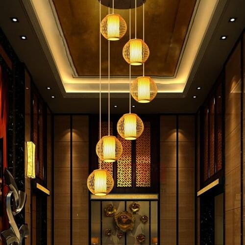 Stairs Bamboo double staircase pendant lamp spiral long pendant lights restaurant lamp rotary modern simple pastoral ZA zb56